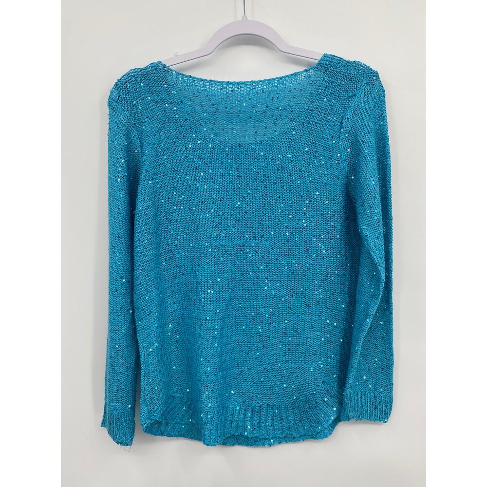 C-Mode Scoop Neck Pullover MSequin Knit Sweater Blue Size Small - Picture 6 of 8